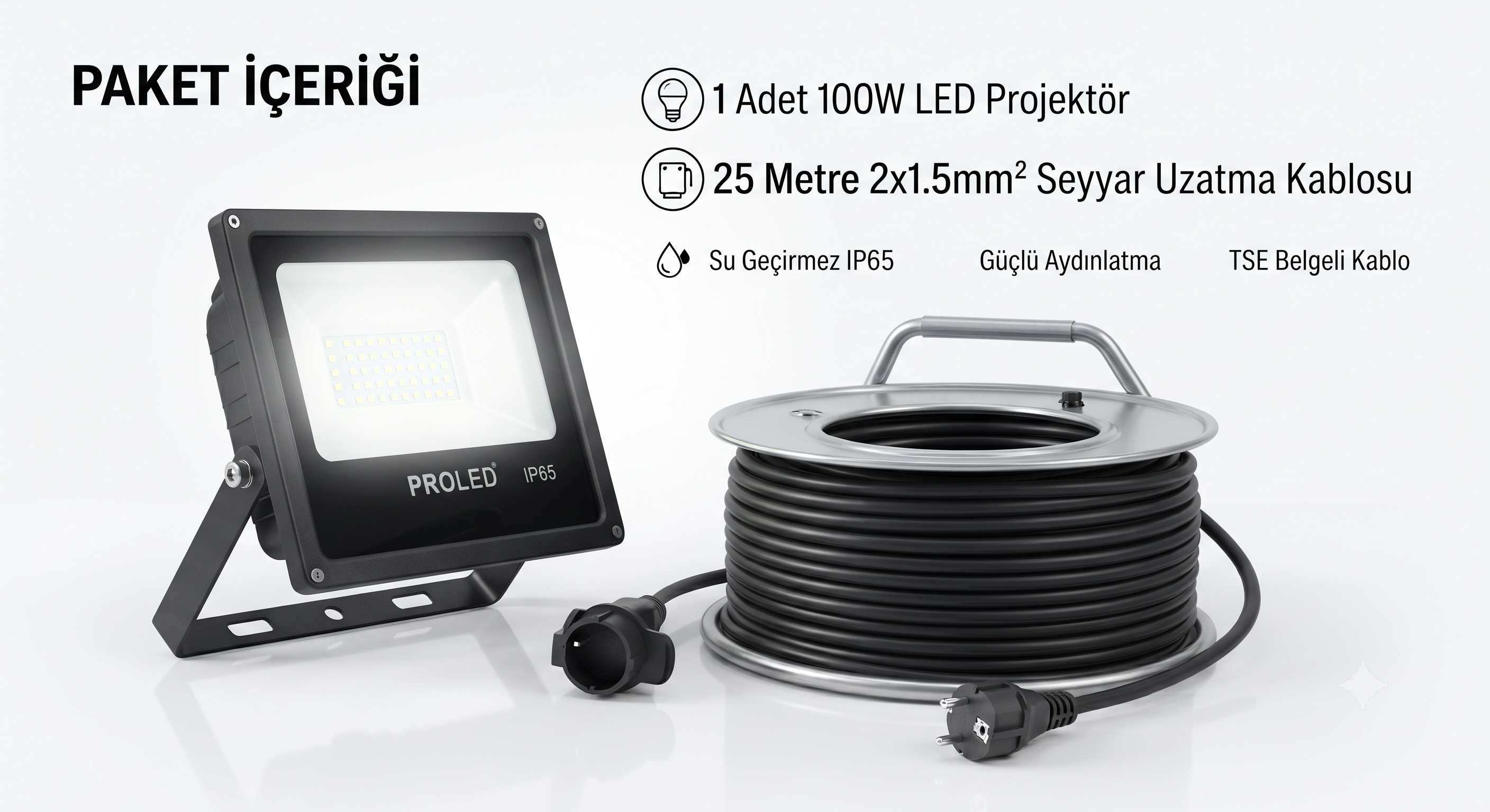 25 Metre 100 Watt Seyyar Led Projektör Aydınlatma