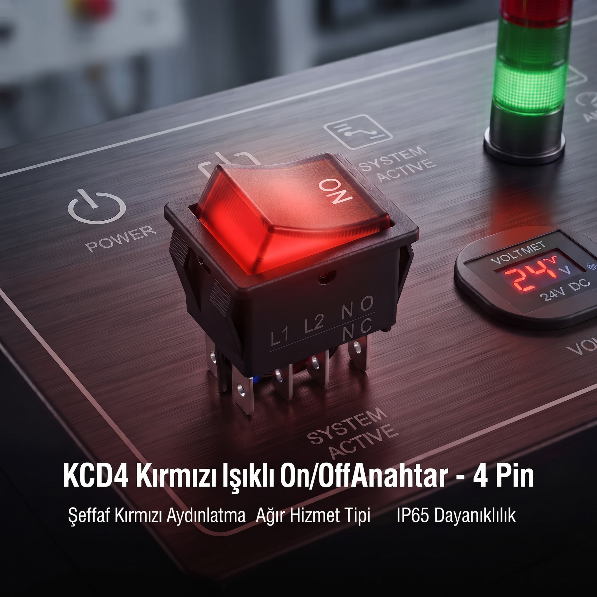 Kc04 16A Kırmızı Işıklı On Off Açma Kapama Anahtarı Butonu