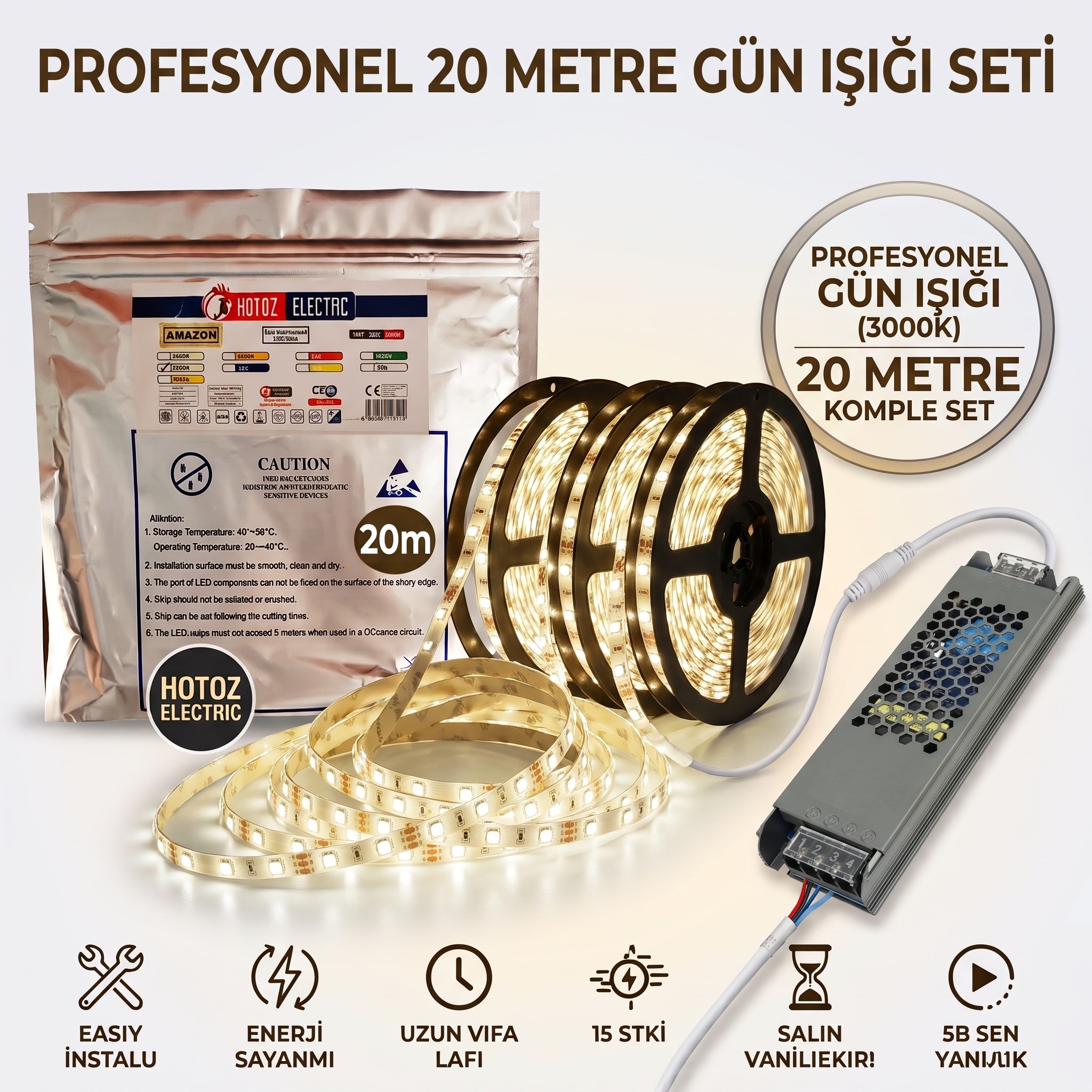 Horoz Electric Profesyonel 20 Metre Gün Işığı (3000K) Komple LED Seti