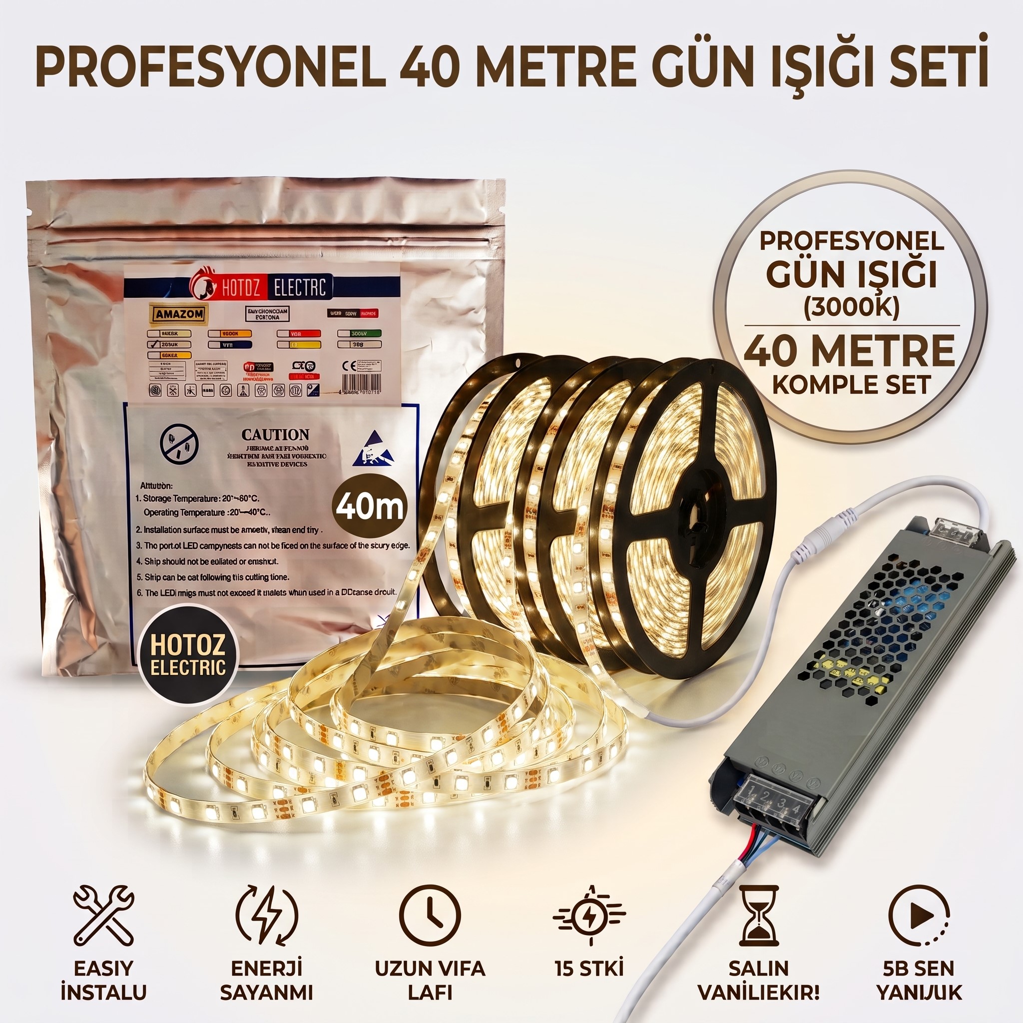 Horoz Electric Profesyonel 40 Metre Gün Işığı (3000K) Komple LED Seti