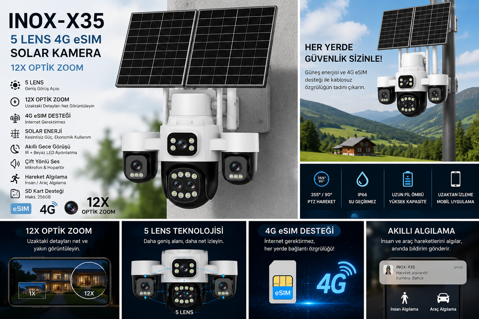 INOX X35 5 Lens 4G Solar Güvenlik Kamerası
