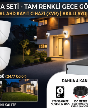 4 Kameralı 2MP IR HDCVI Sabit Odaklı Gece Görüşlü, Dış Mekan Mekan Kamera Sistemi-Hazır Kamera Seti