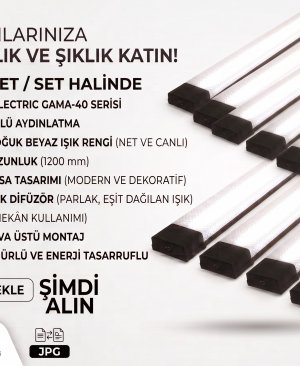 Gama-40 Siyah 120 cm 40W 7000K LED Bant Armatür 10 Adet