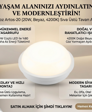 Horoz Artos-20 20W LED Tavan Aplik - Siyah ve Beyaz Kasa - 4200K