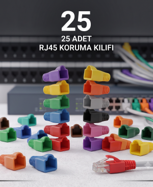RJ45 Cat5/Cat6/Cat7 Renkli Konnektör Koruma Kılıfı ( 25 Adet)