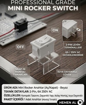 2 Pin Beyaz Anahtar Switch Mini Buton Kcd1 Plastik Açma Kapama On / Off