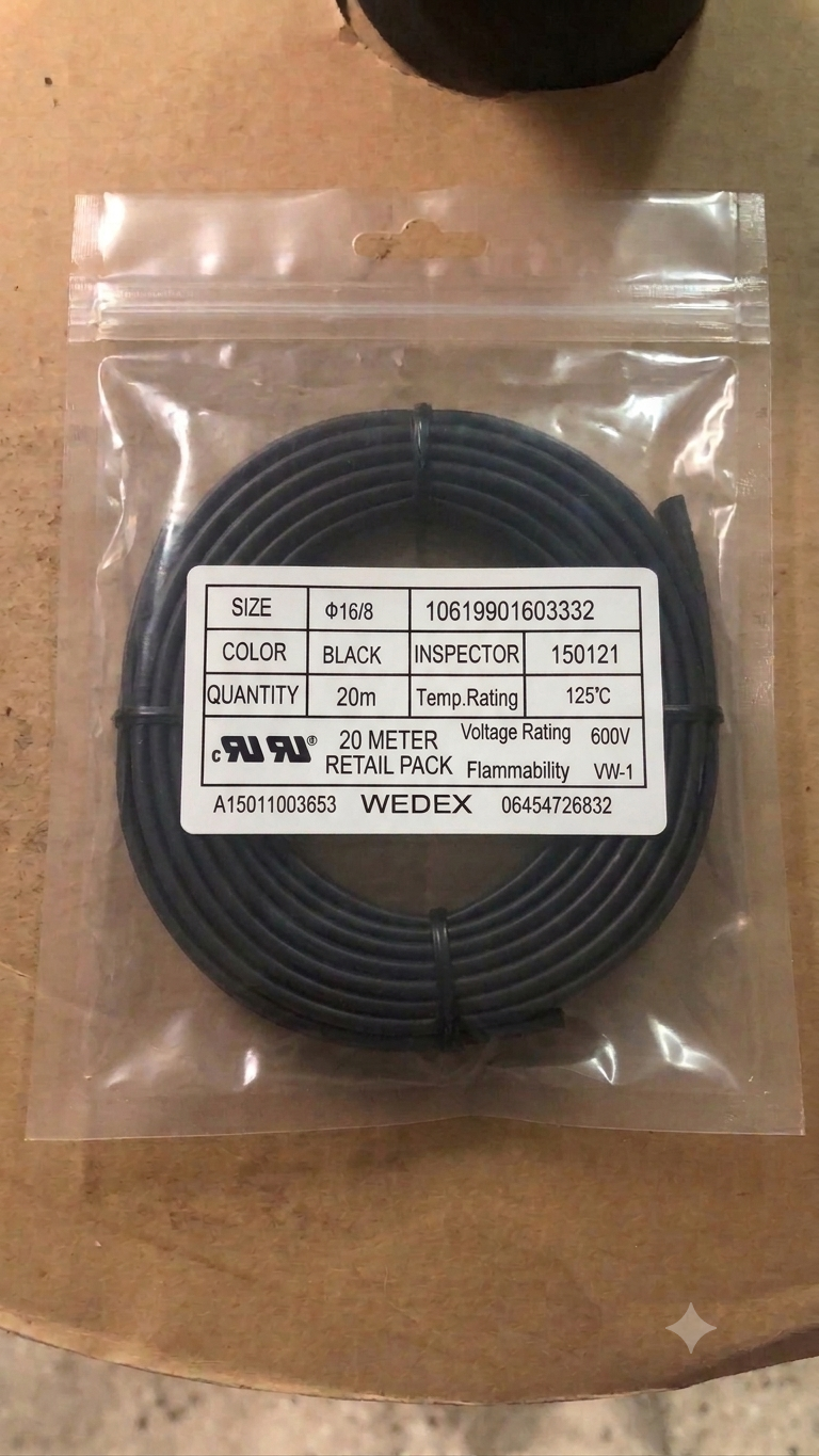 Wedex Siyah Isıyla Daralan Makaron Φ16/8 mm – 20 Metre