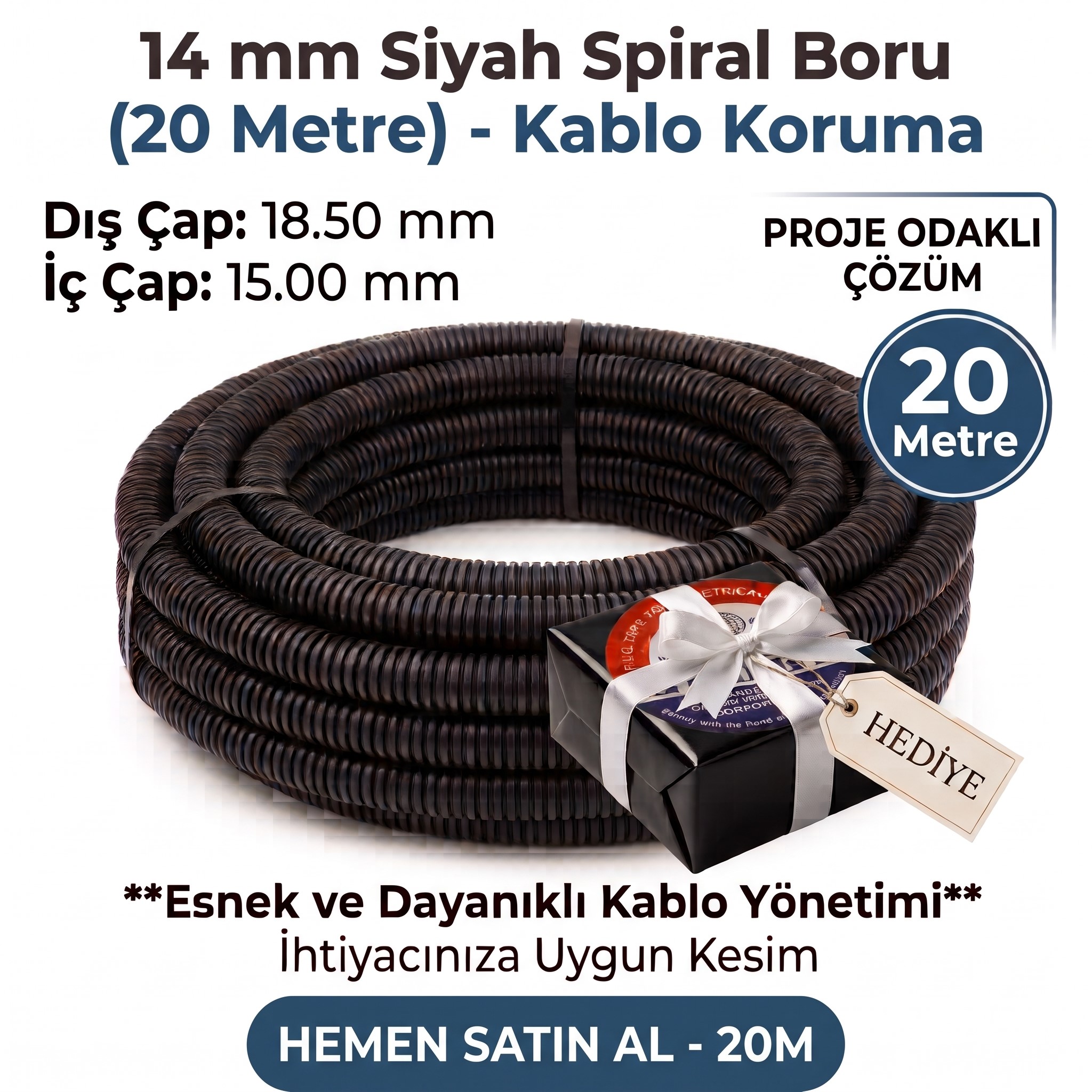 Mutlusan 14 mm Siyah Spiral Boru (20 Metre)