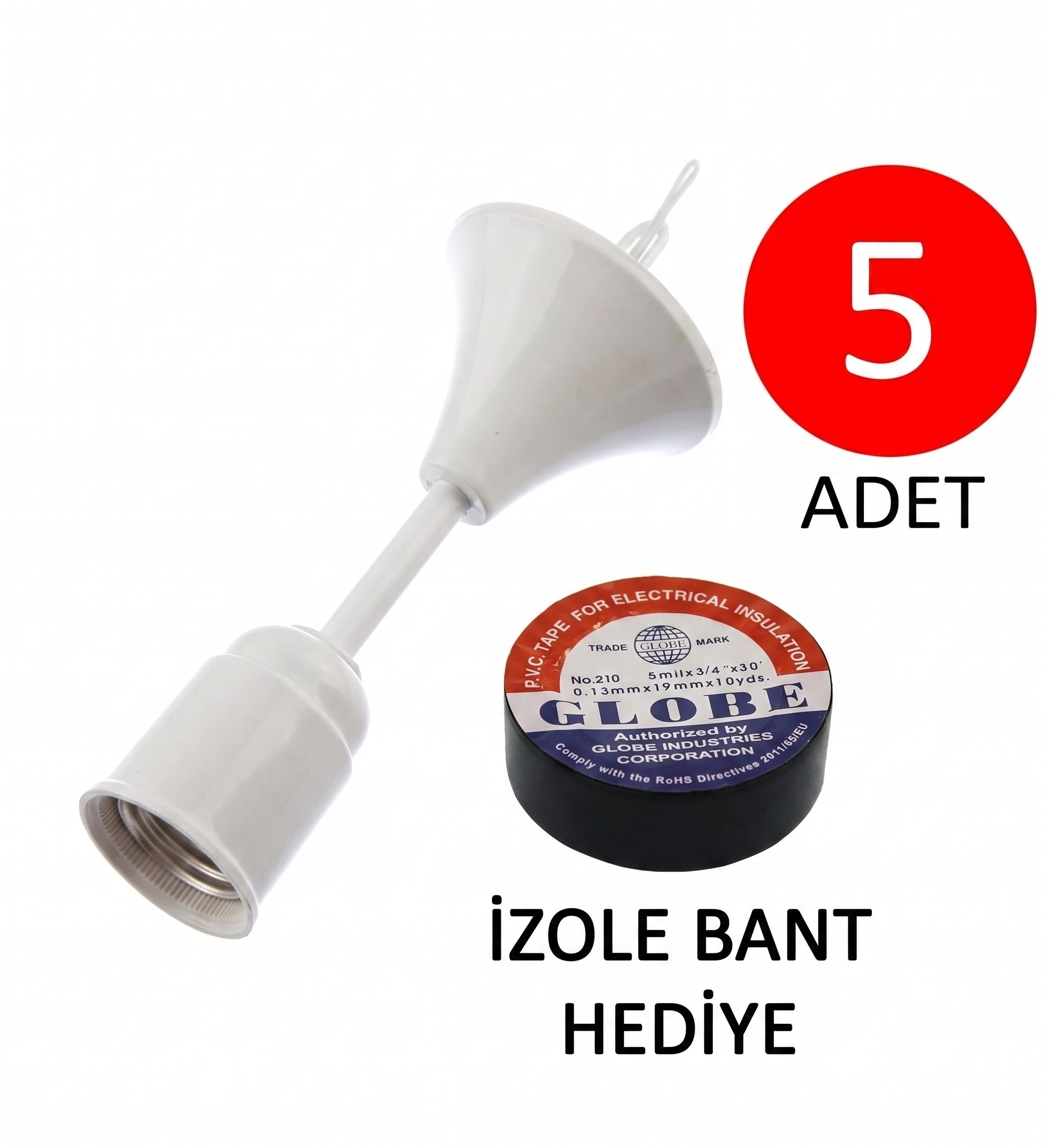 5 Adet Tam Set Tij Duy (E27) + 1 Adet Globe Elektrik Bandı Hediye
